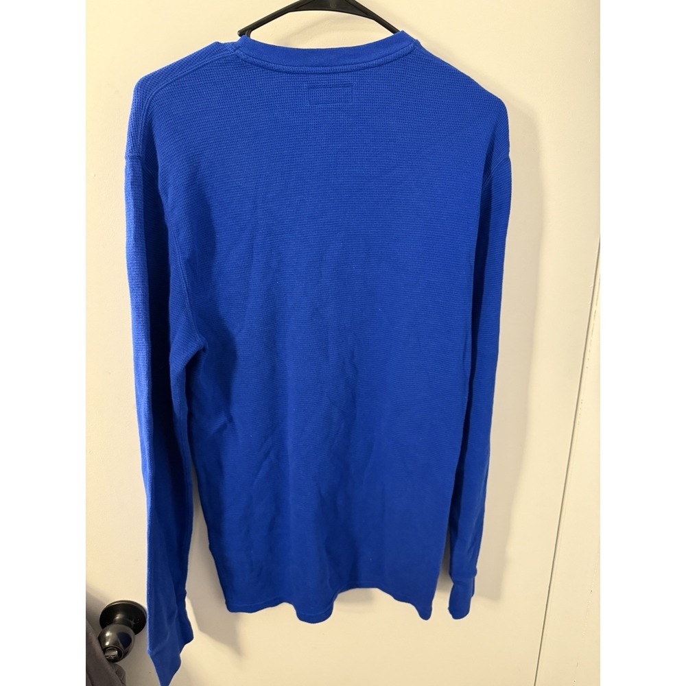 Polo Ralph Lauren Kids XL Blue Waffle Knit Long Sleeve Henley Shirt Red Pony - Picture 2 of 6